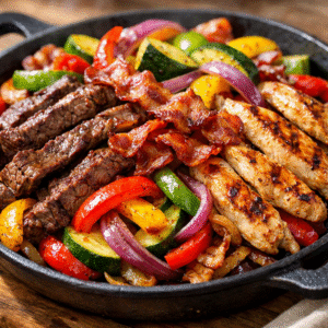 Fajitas mixtas (res – pollo – tocineta) + vegetales