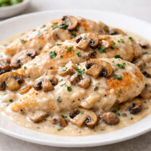 Pollo en salsa blanca con hongos