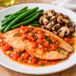 Tilapia al tomate con vainicas y hongos