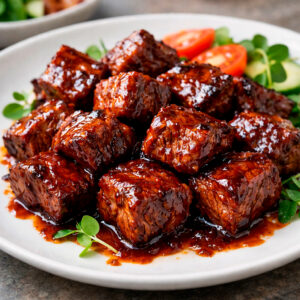Trozos de res en salsa BBQ