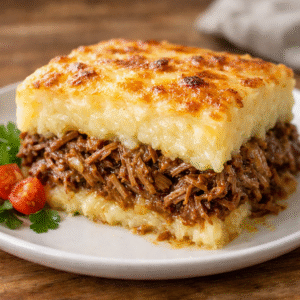 Pastel de papa con carne mechada