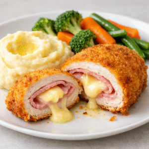 Cordon blue + puré + vegetales