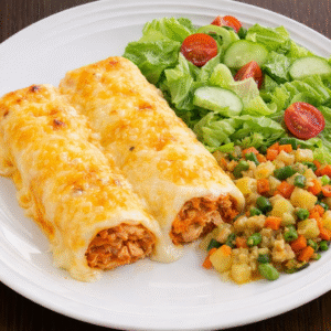 Canelones de pollo + ensalada verde + picadillo