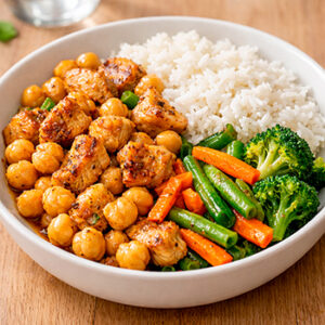 Garbanzos con pollo + arroz + vegetales