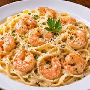 Fettuccine con camarones