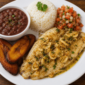 Casado con pescado al ajillo