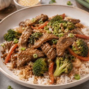 Arroz con carne de res oriental