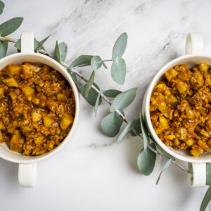 Picadillo de platano verde con carne molida