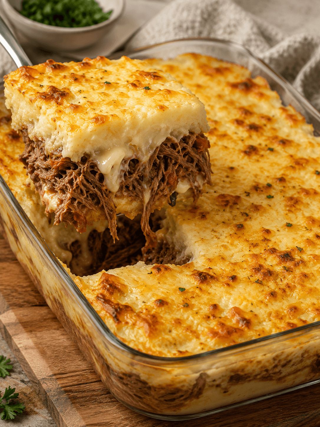 Pastel de papa con carne mechada