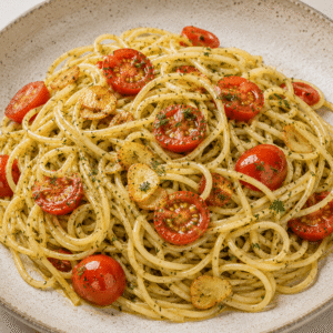 Pasta al ajillo con tomate cherry