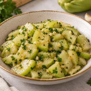 Chayote salteado con ajo y perejil